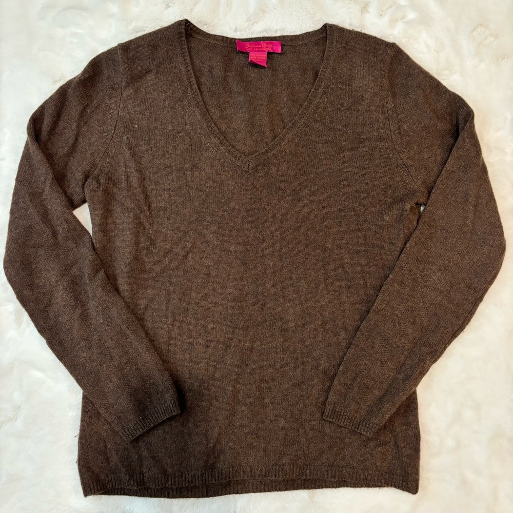 Cashmere Cache 100% Cashmere Brown V Neck Sweater Size Medium